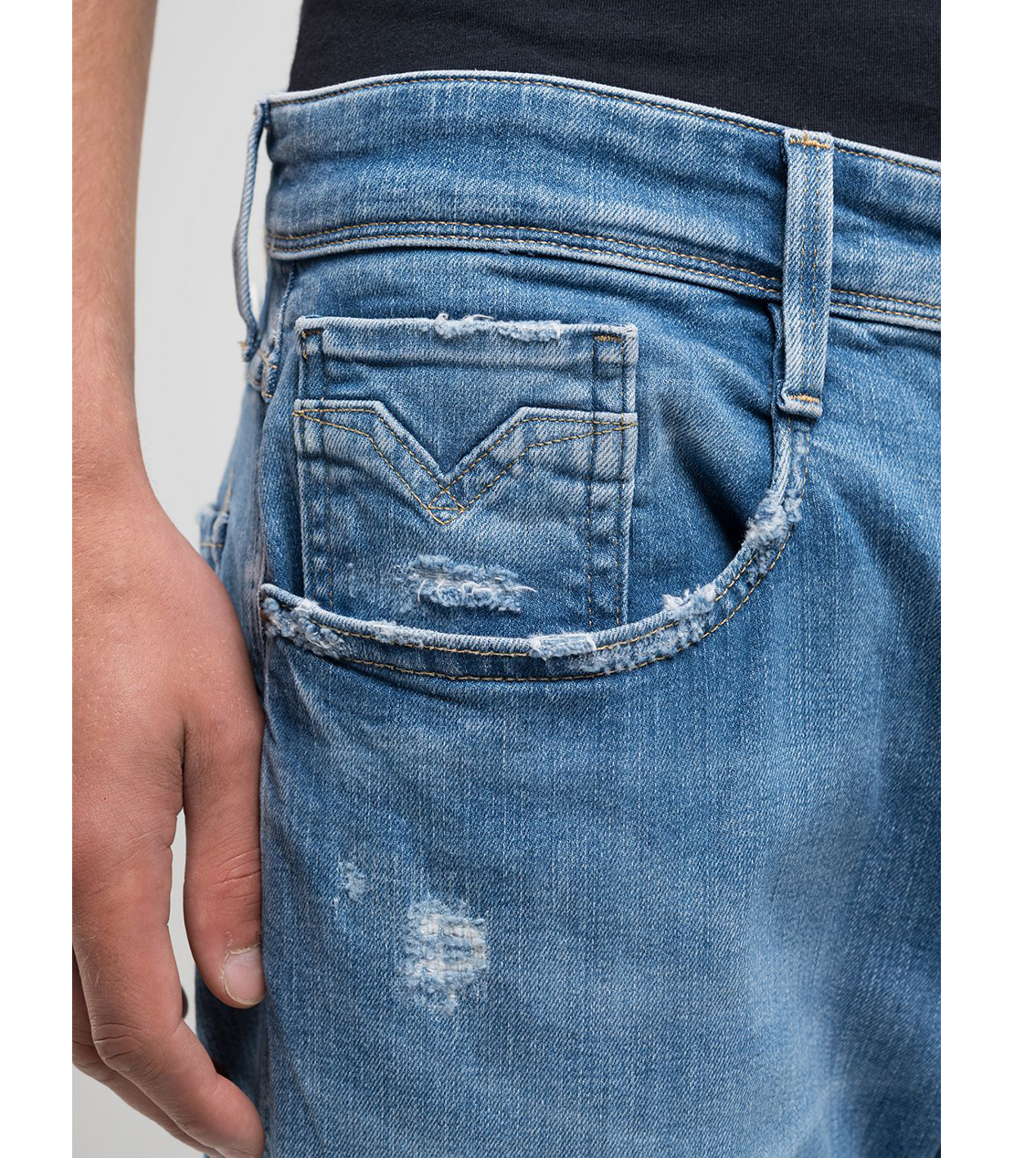 スリムフィットANBASSオーガニックコットンダメージデニム 詳細画像 ブルー 6